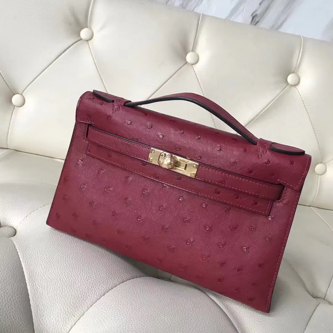 Hermès(爱马仕)Mini Kelly 22cm ostrich kk鸵鸟 枣红色 顶级工艺 蜡线全手工 接受定制-拉尔森鳄鱼皮具定制 - 爱马仕包包官网 Hermès(爱马仕)Mini Kelly 22cm ostrich kk鸵鸟 枣红色 顶级工艺 蜡线全手工 接受定制