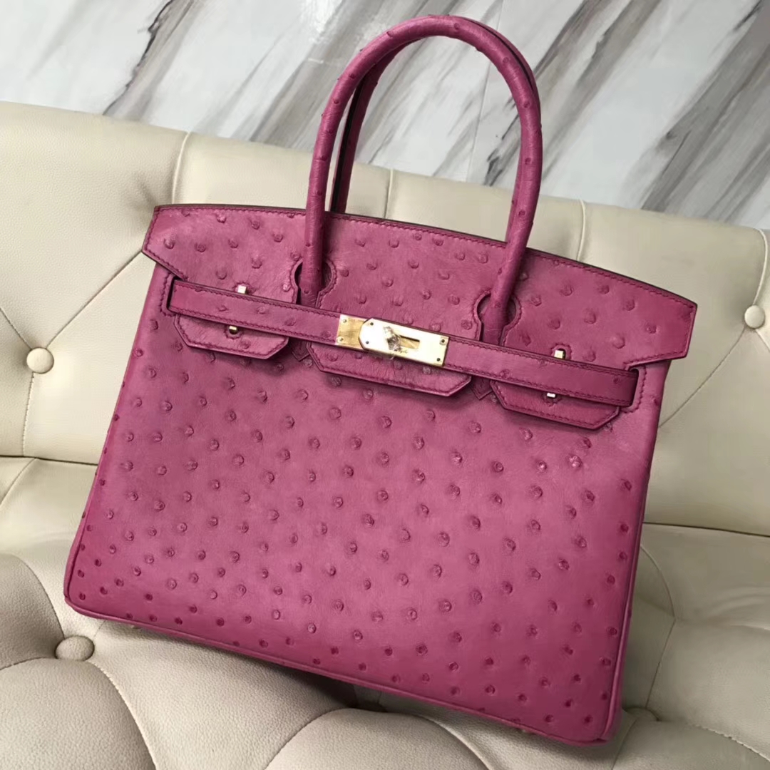 Hermès（爱马仕）Birkin30cm Ostrich Kk鸵鸟 E5 糖果粉 金扣