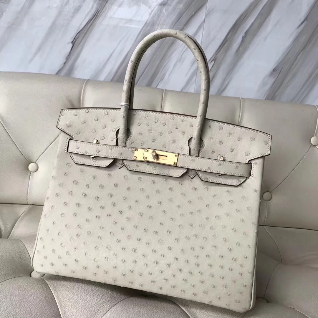 Hermès（爱马仕）Birkin Ostrich kk鸵鸟 3C 羊毛白 金扣 30cm