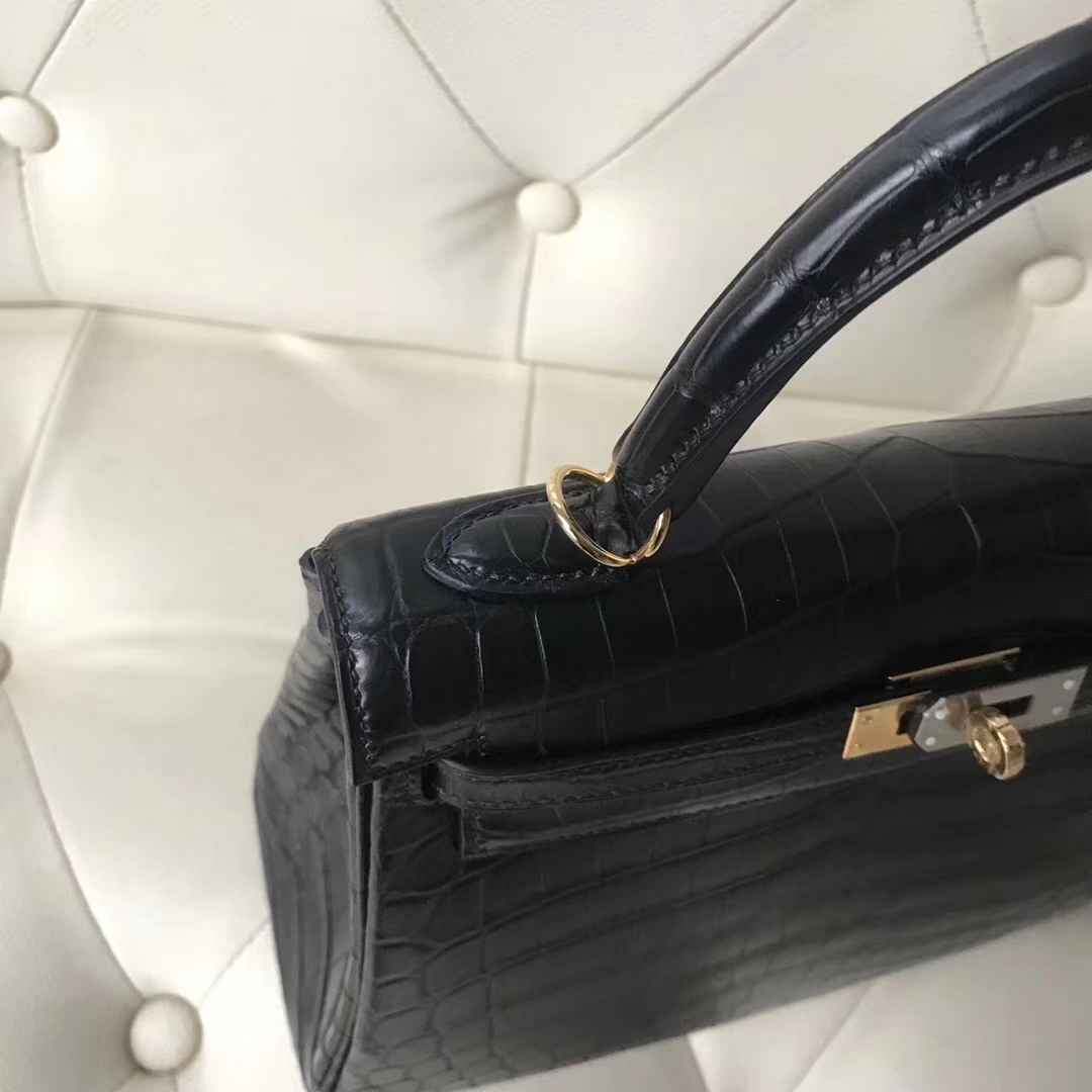 Hermès（爱马仕）Kelly Matt crocodile 雾面两点尼罗鳄 ck89黑色 蜡线全手工 金扣 25cm