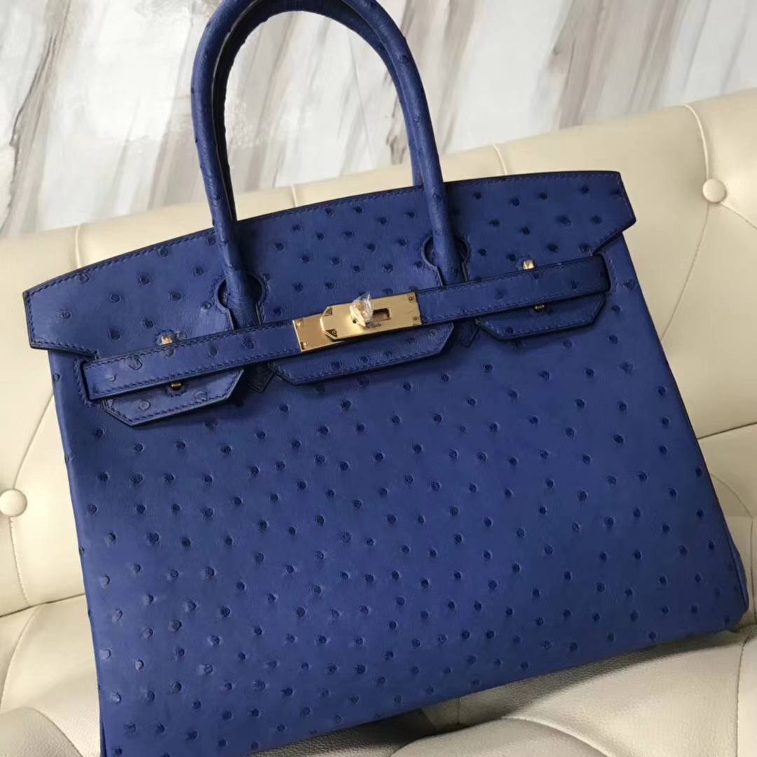 Hermès(爱马仕)Birkin30cm Ostrich Kk鸵鸟 7T 电光蓝 Blue eletric 金扣-拉尔森鳄鱼皮具定制 - 爱马仕包包官网 Hermès(爱马仕)Birkin30cm Ostrich Kk鸵鸟 7T 电光蓝 Blue eletric 金扣