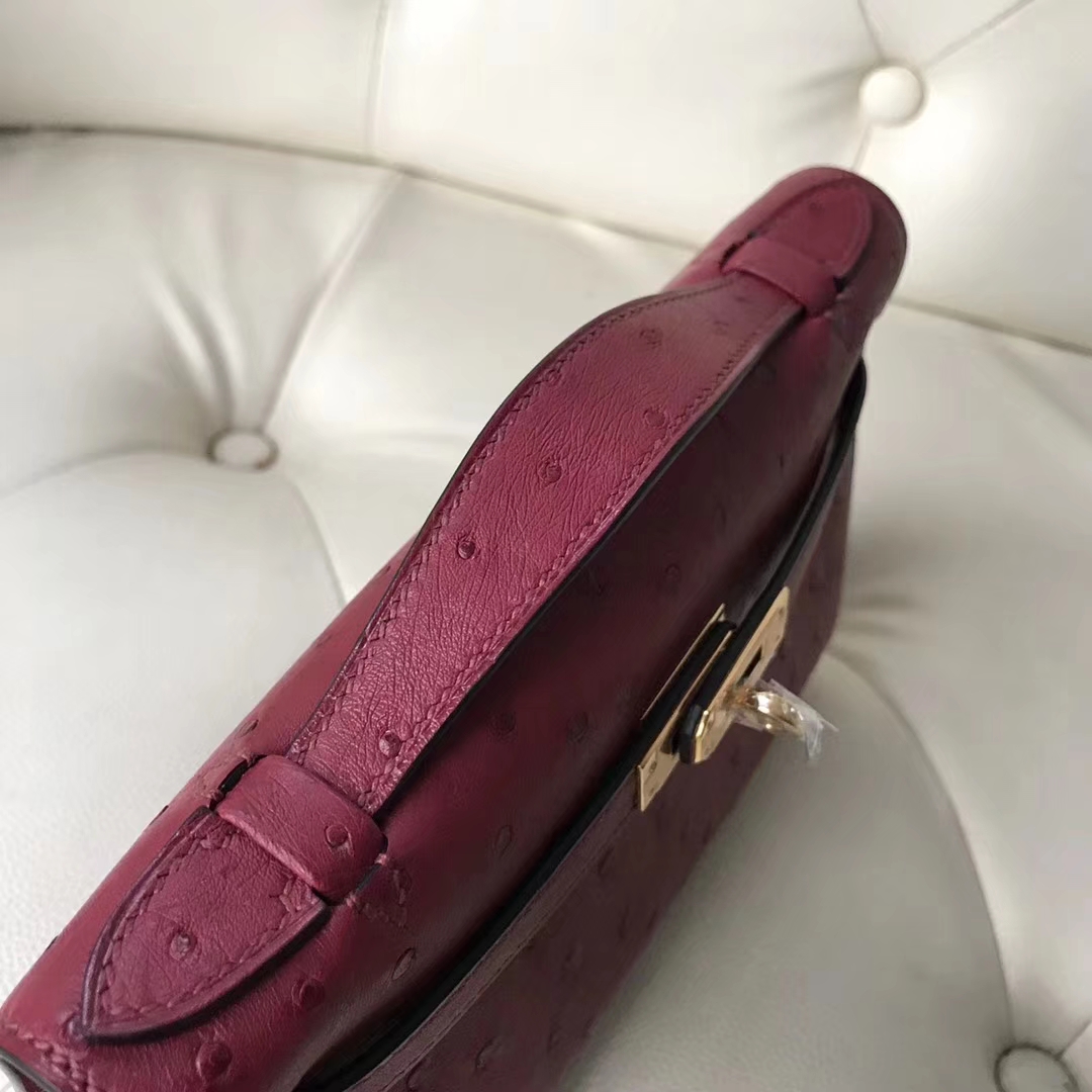 Hermès（爱马仕）Mini Kelly 22cm ostrich kk鸵鸟  枣红色 顶级工艺 蜡线全手工 接受定制