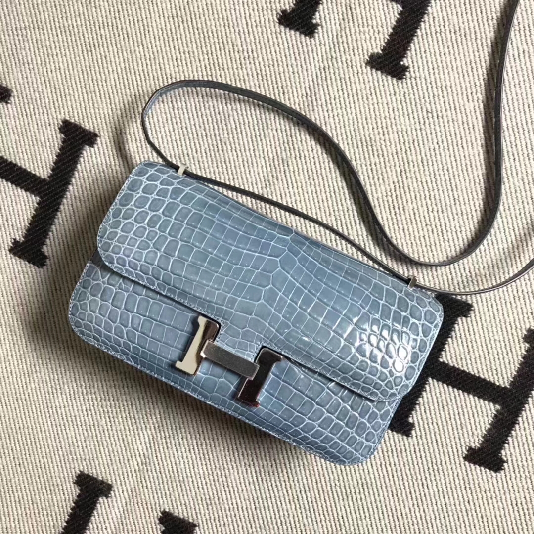 Hermès（爱马仕）Constance 空姐包 极品亮面鳄鱼 小康elan 牛仔蓝 26cm