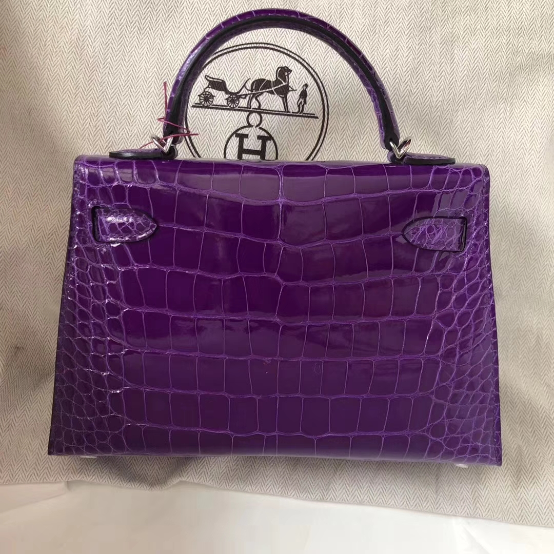 Hermès（爱马仕）Minikelly ll Alligator shiny 亮面鳄鱼  5L 极度紫 银扣