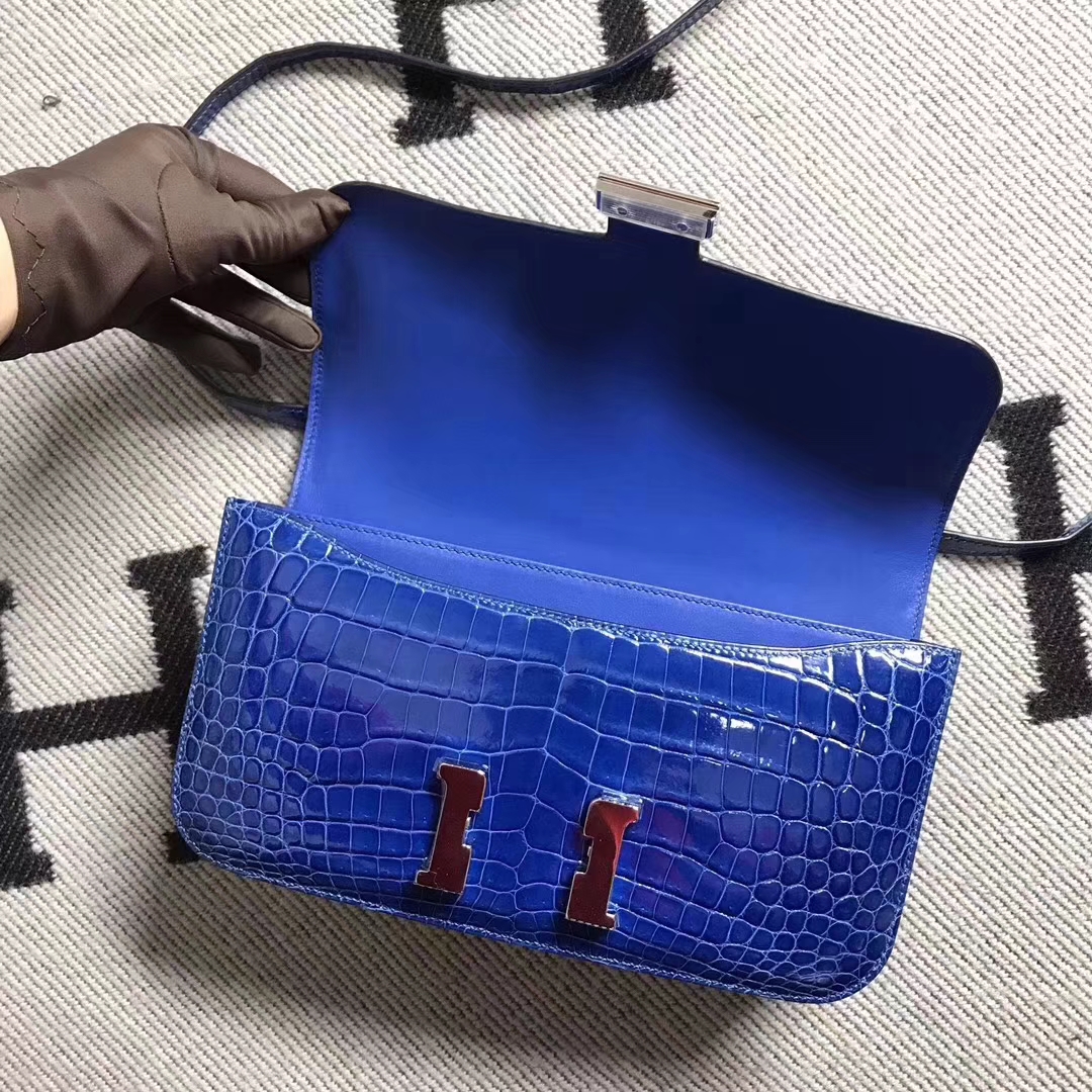 Hermès（爱马仕）Constance 空姐包 极品亮面鳄鱼 小康elan 希腊蓝 26cm