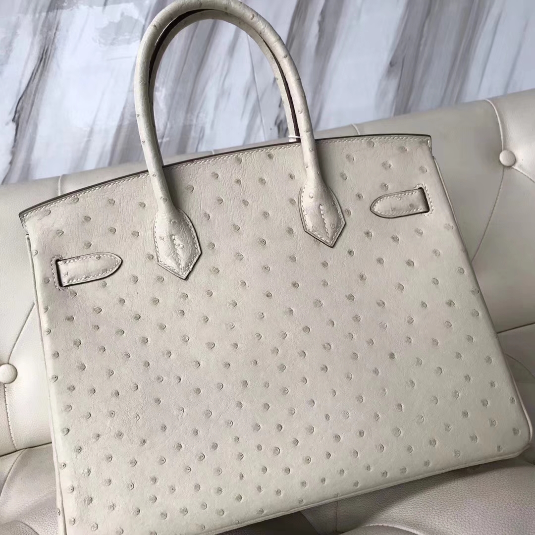 Hermès（爱马仕）Birkin Ostrich kk鸵鸟 3C 羊毛白 金扣 30cm