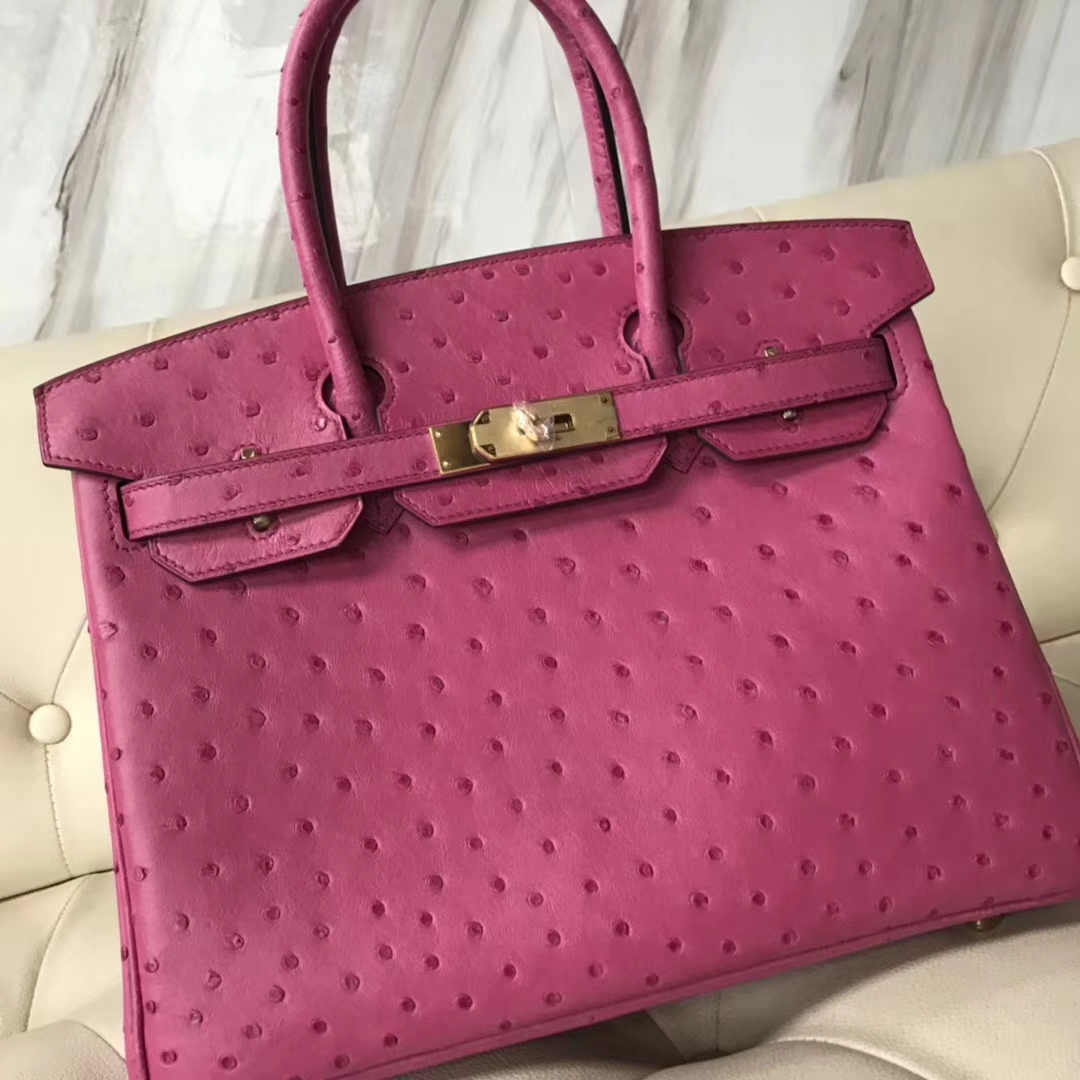 Hermès（爱马仕）Birkin30cm Ostrich Kk鸵鸟 E5 糖果粉 金扣