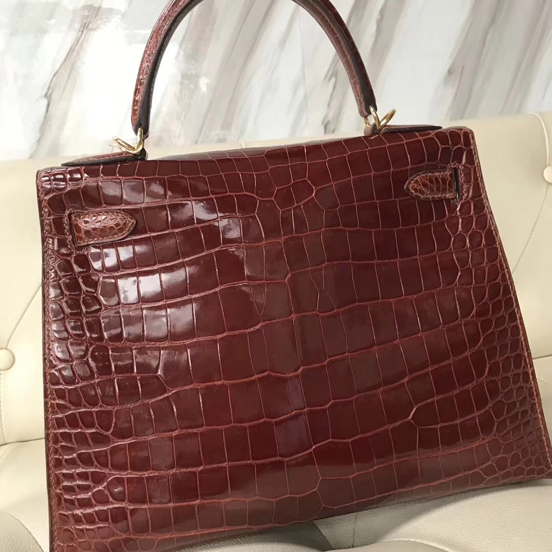 Hermès（爱马仕）Kelly28cm shiny porosus crocodile 澳洲湾鳄 ck31蜜糖棕 蜡线全手工