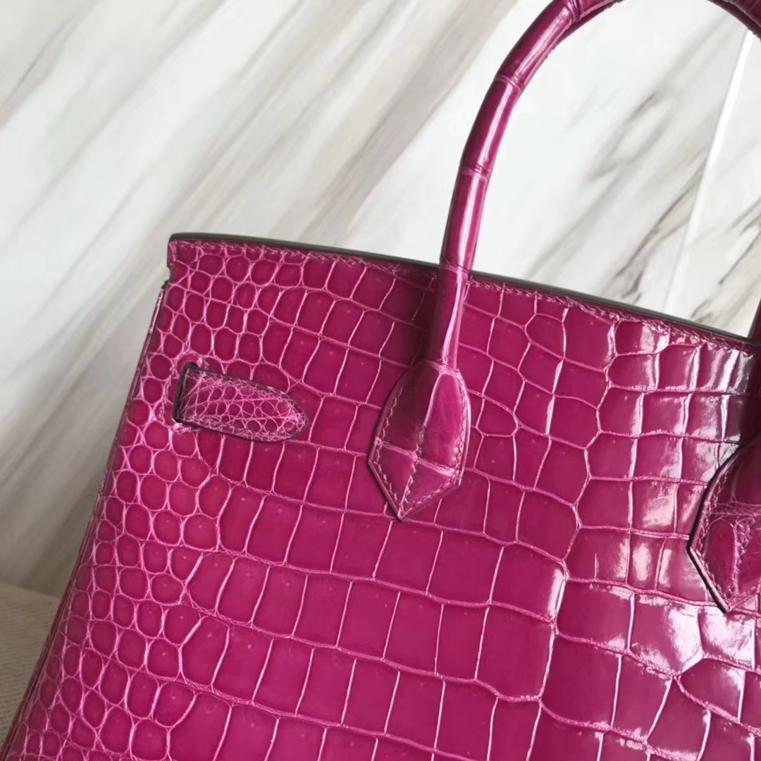 Hermès（爱马仕）Birkin30cm shiny porosus crocodile 澳洲湾鳄 原厂御用HCP J5天方夜谭粉紫 顶级工艺 蜡线全手工 金扣