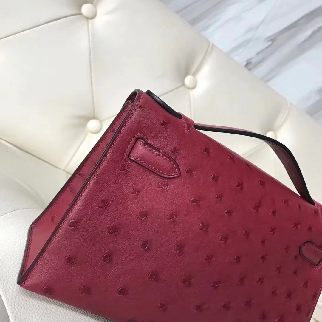 Hermès（爱马仕）Mini Kelly 22cm ostrich kk鸵鸟  枣红色 顶级工艺 蜡线全手工 接受定制