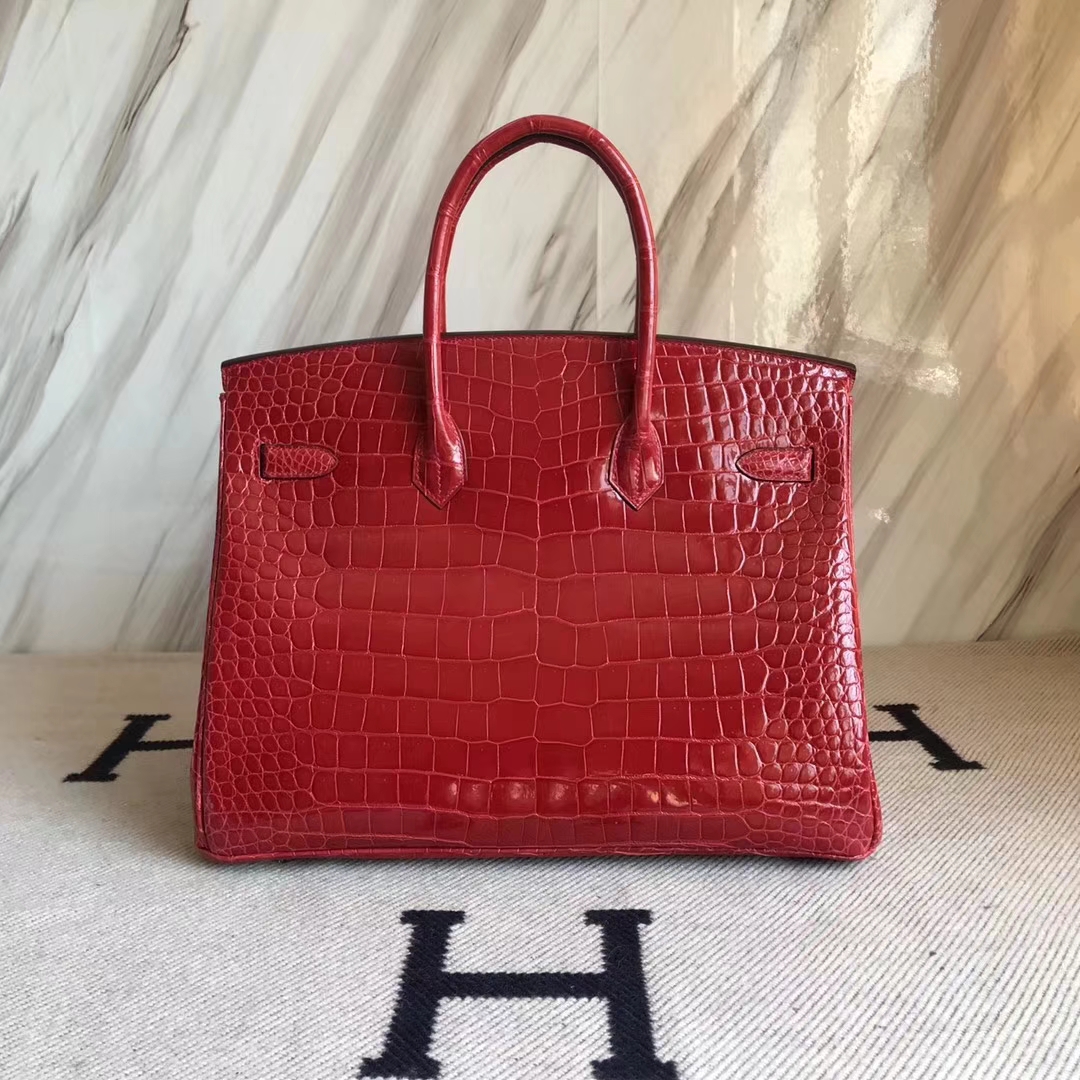 Hermès（爱马仕）Birkin 澳洲湾鳄 ck95法拉利红 顶级工艺 全手工蜜蜡线缝 金扣 35cm