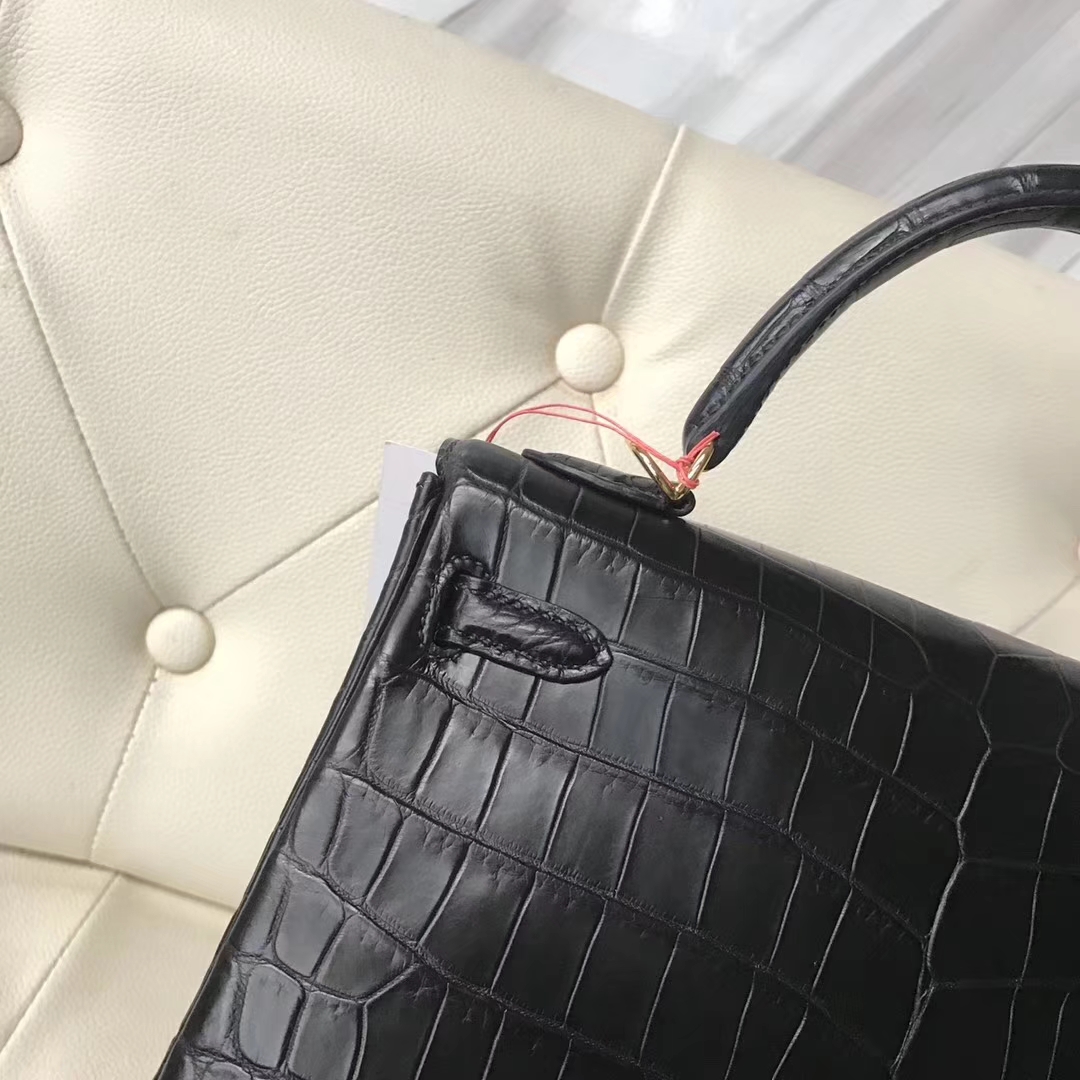 Hermès（爱马仕）Kelly Matt crocodile 雾面两点尼罗鳄 ck89黑色 蜡线全手工 金扣 25cm