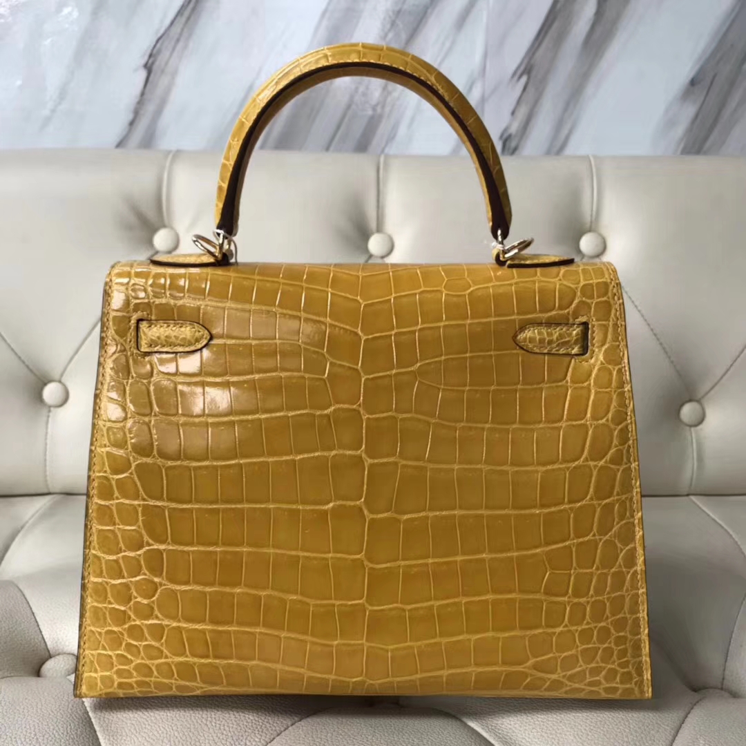 Hermès（爱马仕）Kelly25cm shiny nilo crocodile 亮面尼罗鳄 9D琥珀黄 顶级工艺 全手工蜜蜡线缝 金扣