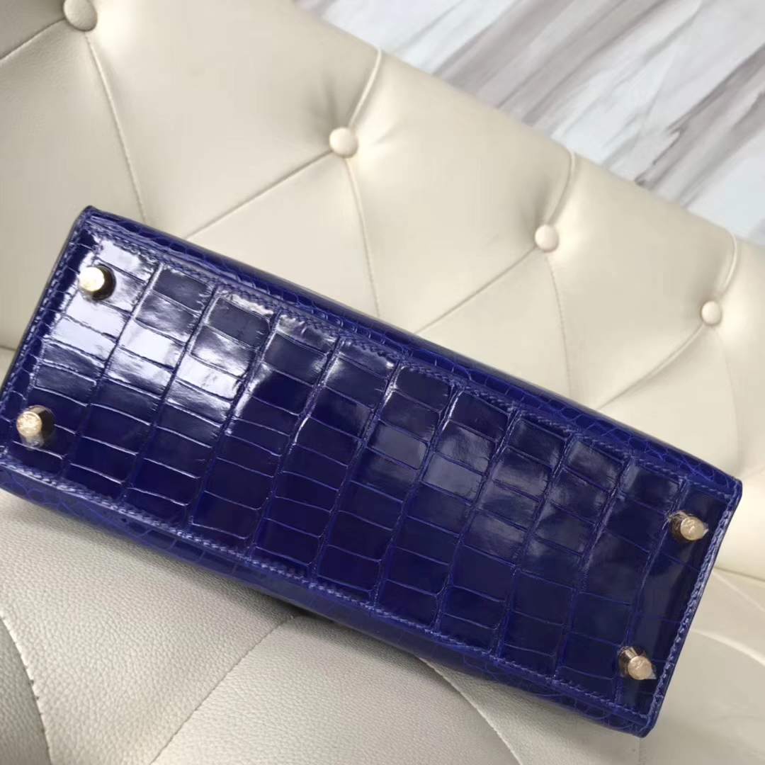 Hermès（爱马仕）Kelly25cm Crocodile shiny 亮面鳄鱼 7T 电光蓝 Blue eletric 金扣
