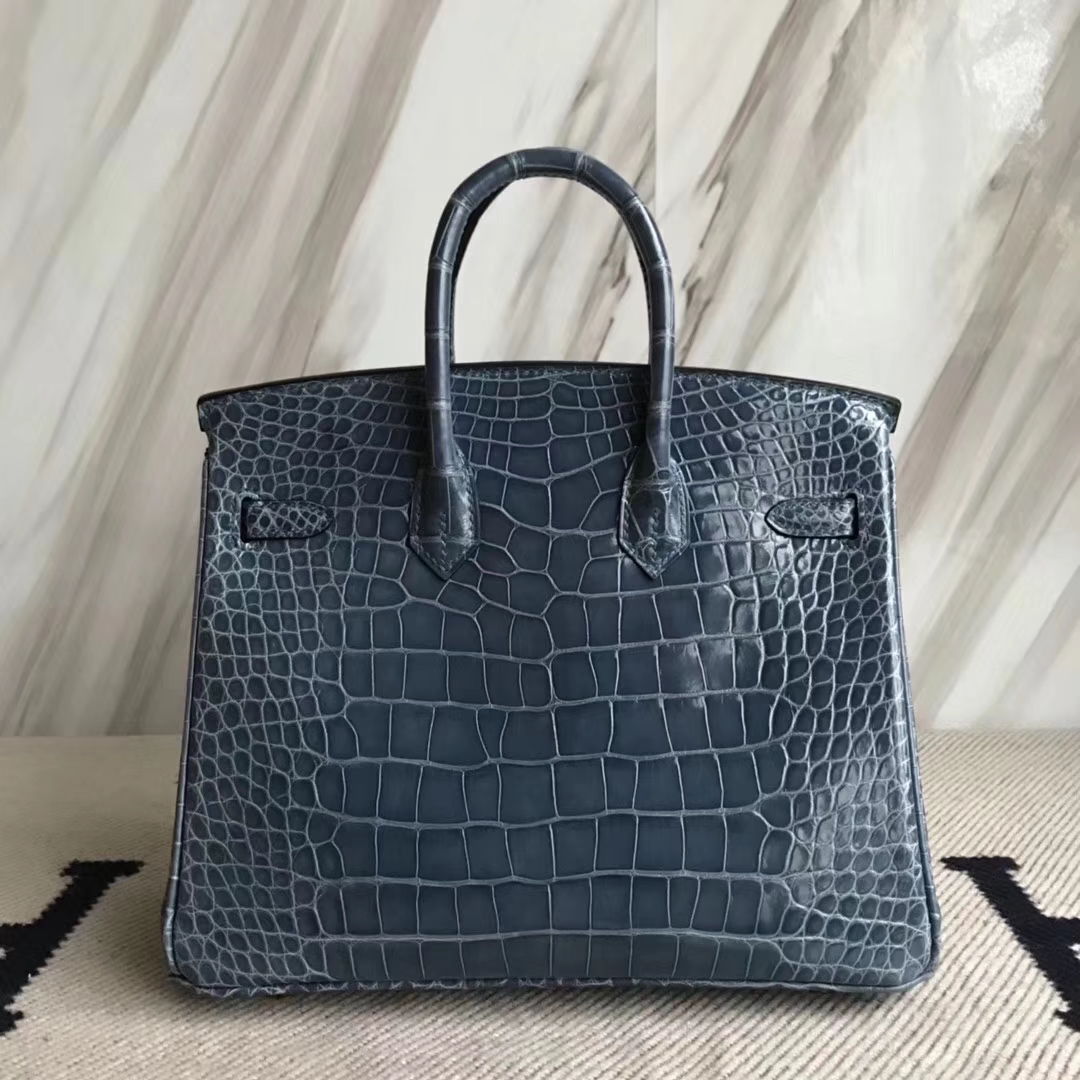 Hermès（爱马仕）Birkin25cm Alligator shiny 亮面鳄鱼 1p 鸭子蓝 金扣