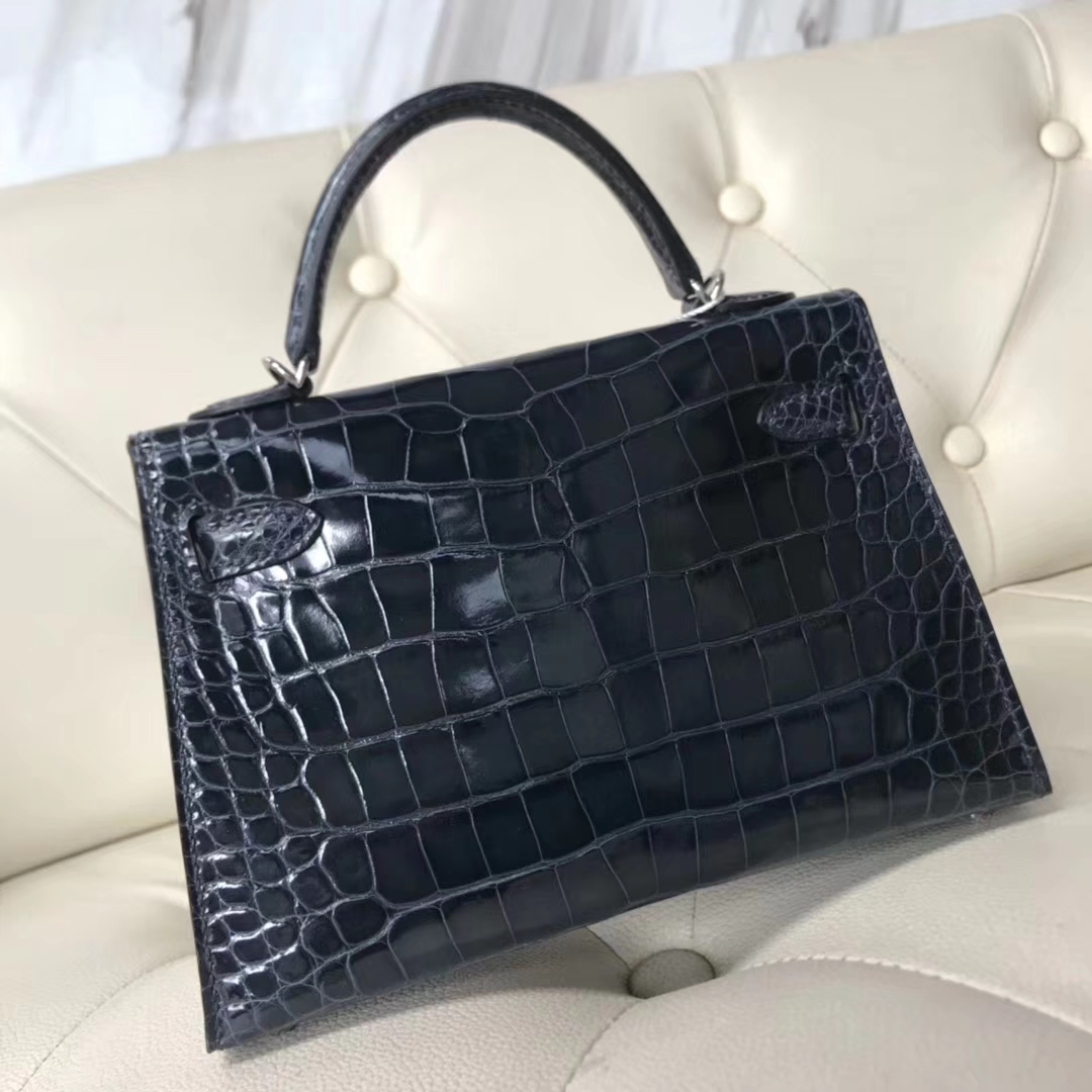 Hermès（爱马仕）Minikelly ll Alligator shiny 亮面鳄鱼 77k 深海蓝 blue indgo 银扣
