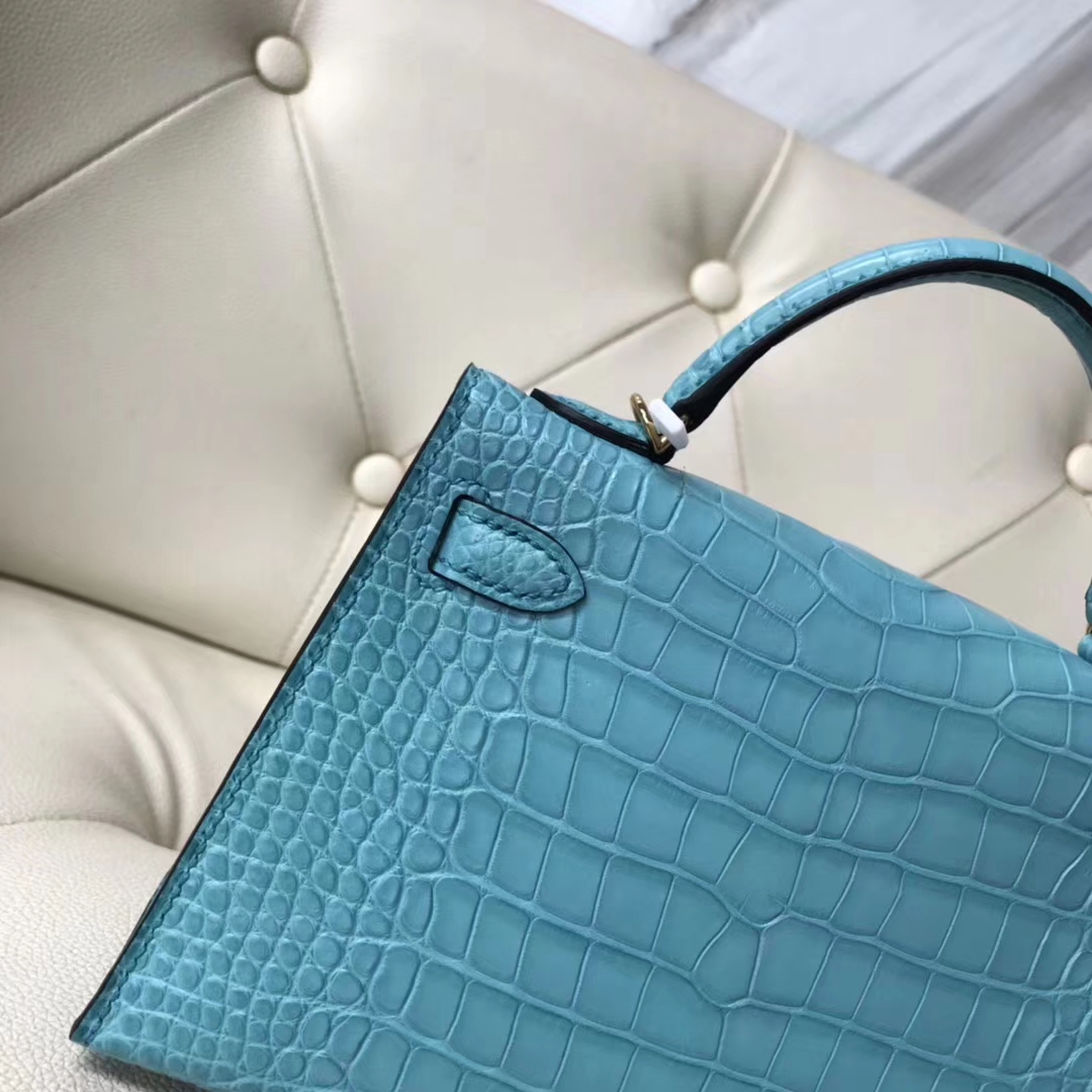 Hermès（爱马仕）Minikelly ll Alligator matt 雾面鳄鱼 3Z 圣西尔蓝 金扣