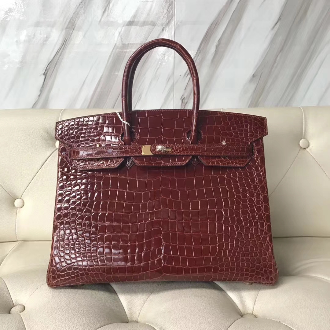 Hermès（爱马仕）Birkin Porosus shiny 亮面鳄鱼 ck31 蜜糖棕 miel 金扣 35cm