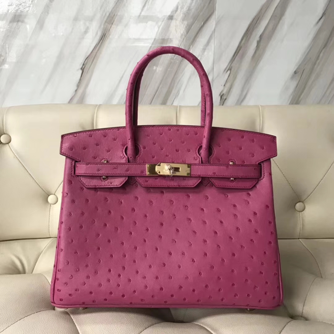 Hermès（爱马仕）Birkin30cm Ostrich Kk鸵鸟 E5 糖果粉 金扣