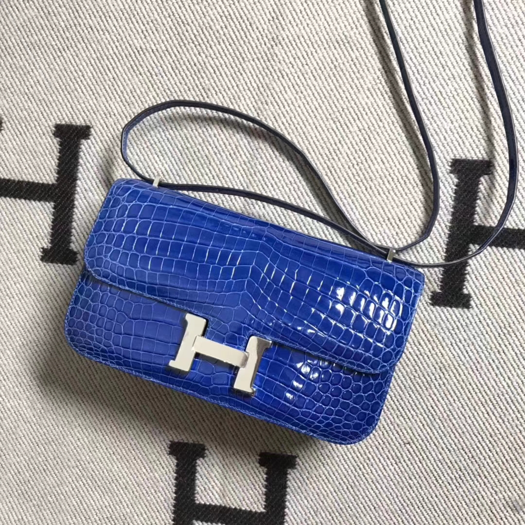 Hermès（爱马仕）Constance 空姐包 极品亮面鳄鱼 小康elan 希腊蓝 26cm