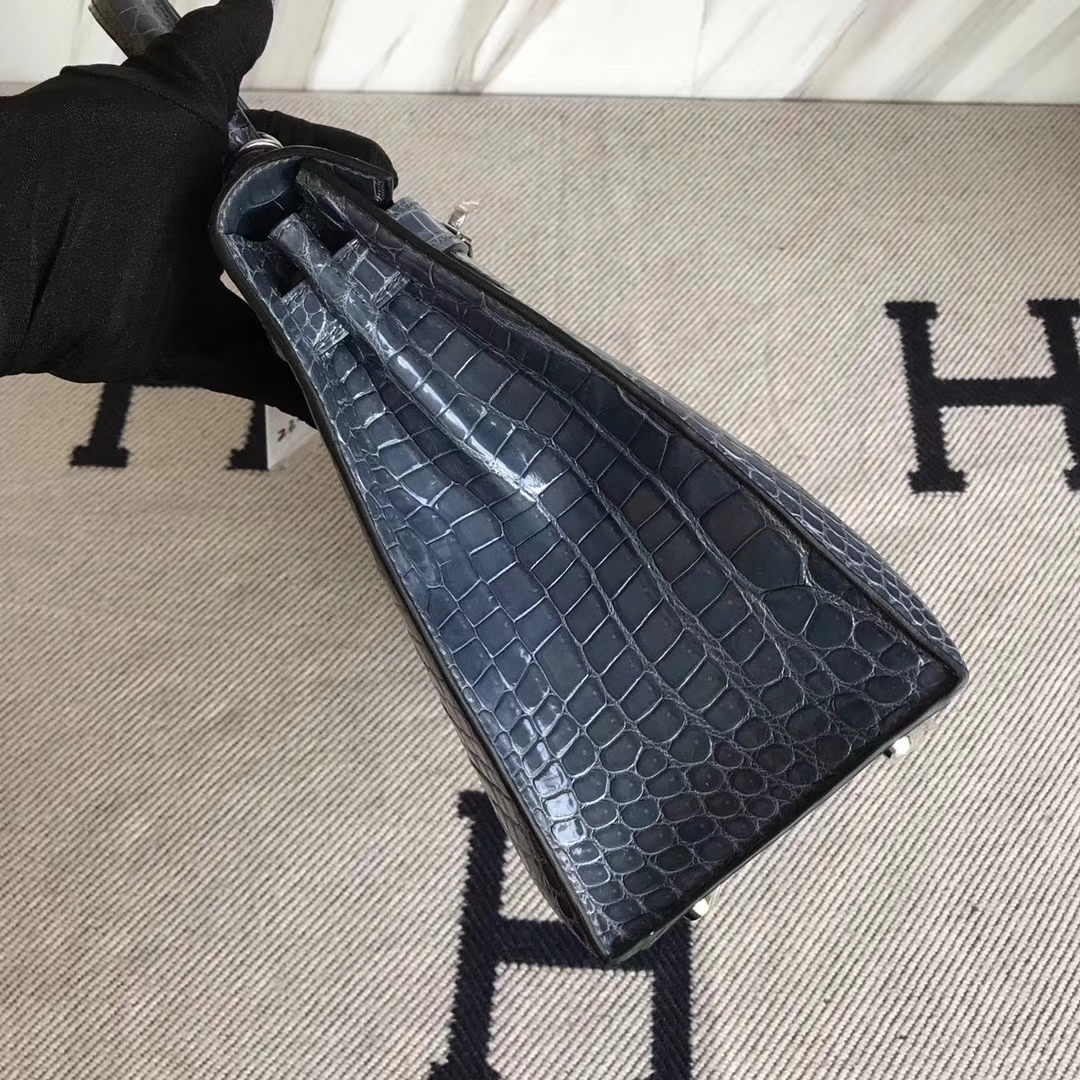 Hermès（爱马仕）Kelly 澳洲湾鳄 N7风暴蓝 顶级工艺 蜡线全手工银扣 28cm
