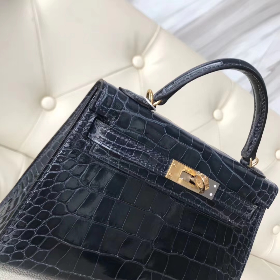 Hermès（爱马仕）Minikelly ll Alligator shiny 亮面鳄鱼 77k 深海蓝 blue indgo 金扣