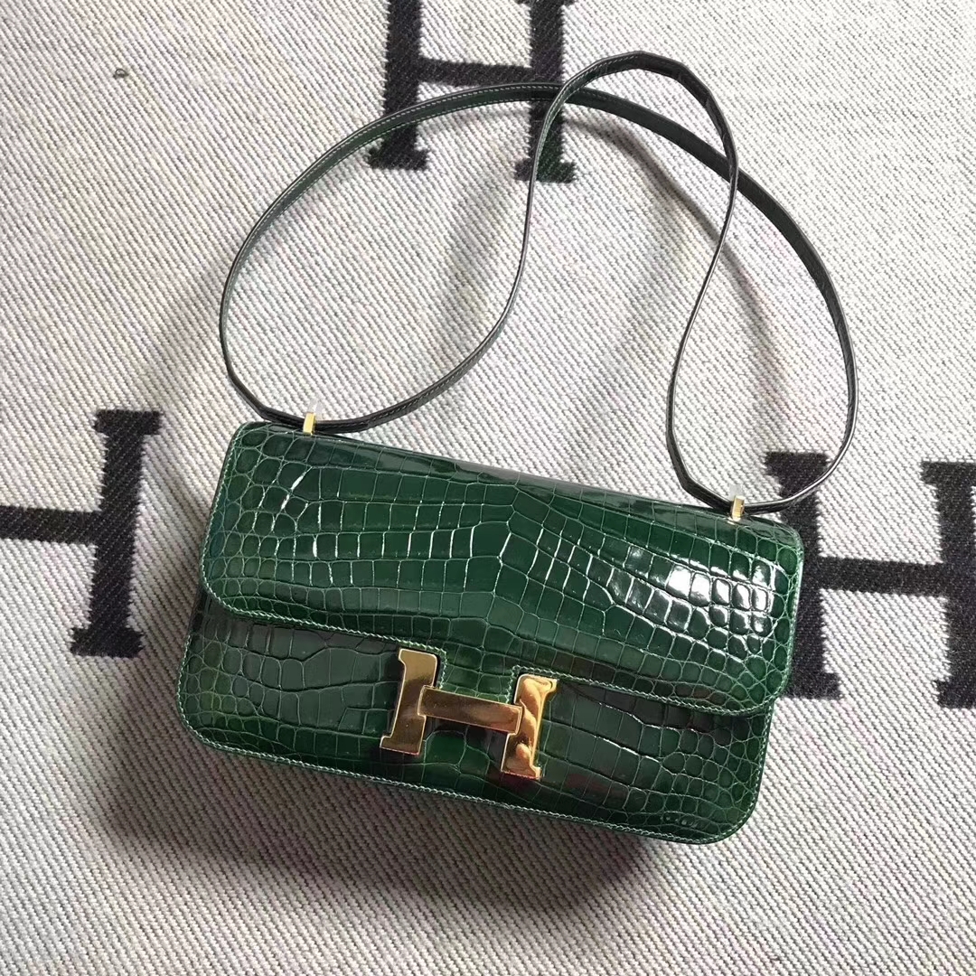 Hermès（爱马仕）Constance 空姐包 亮面小康 银扣 祖母绿 26cm