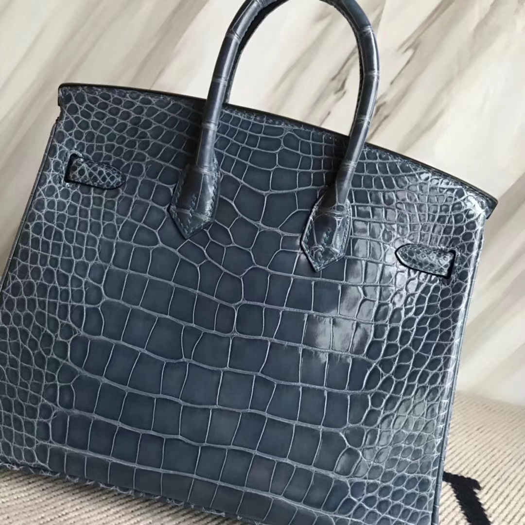 Hermès（爱马仕）Birkin25cm Alligator shiny 亮面鳄鱼 1p 鸭子蓝 金扣