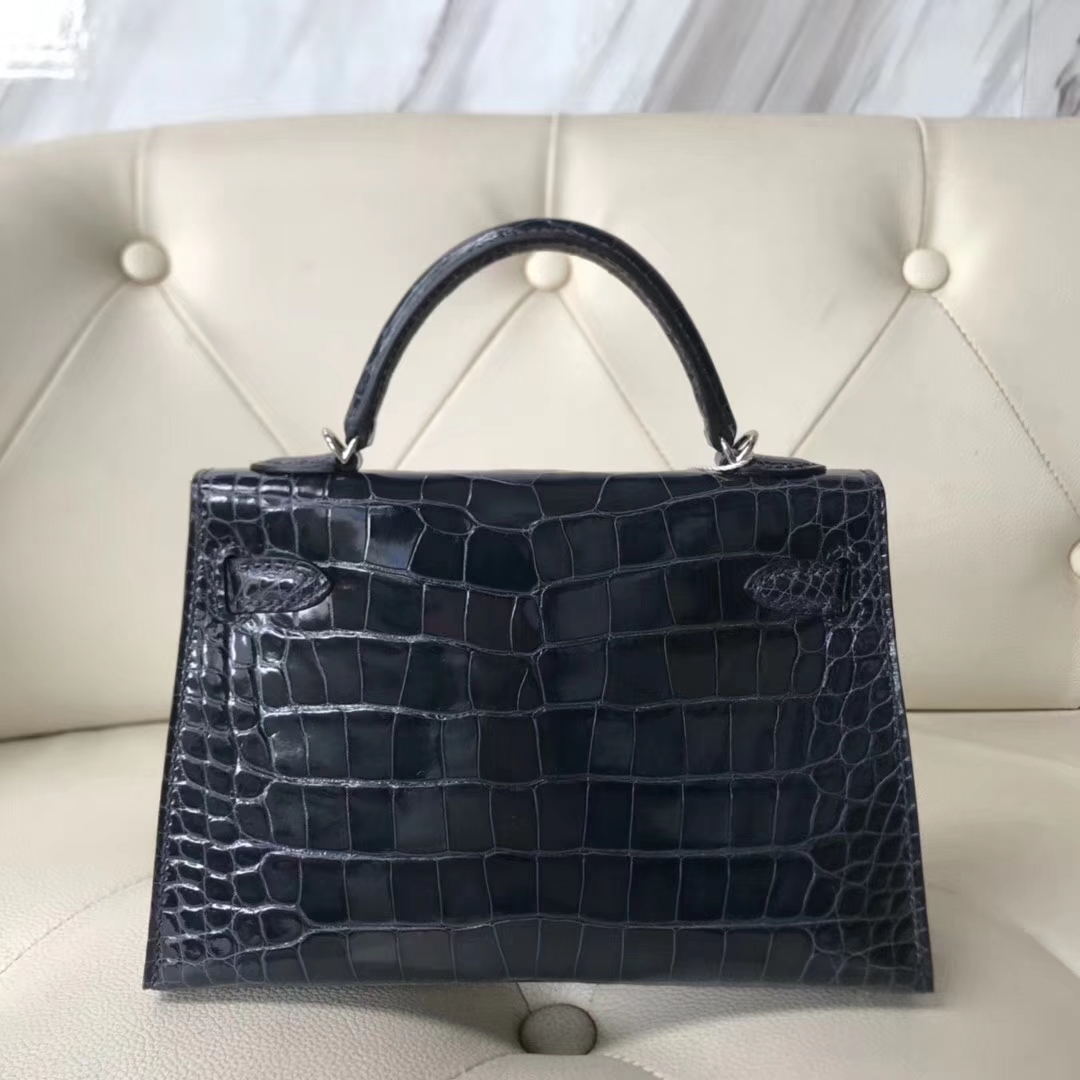 Hermès（爱马仕）Minikelly ll Alligator shiny 亮面鳄鱼 77k 深海蓝 blue indgo 银扣