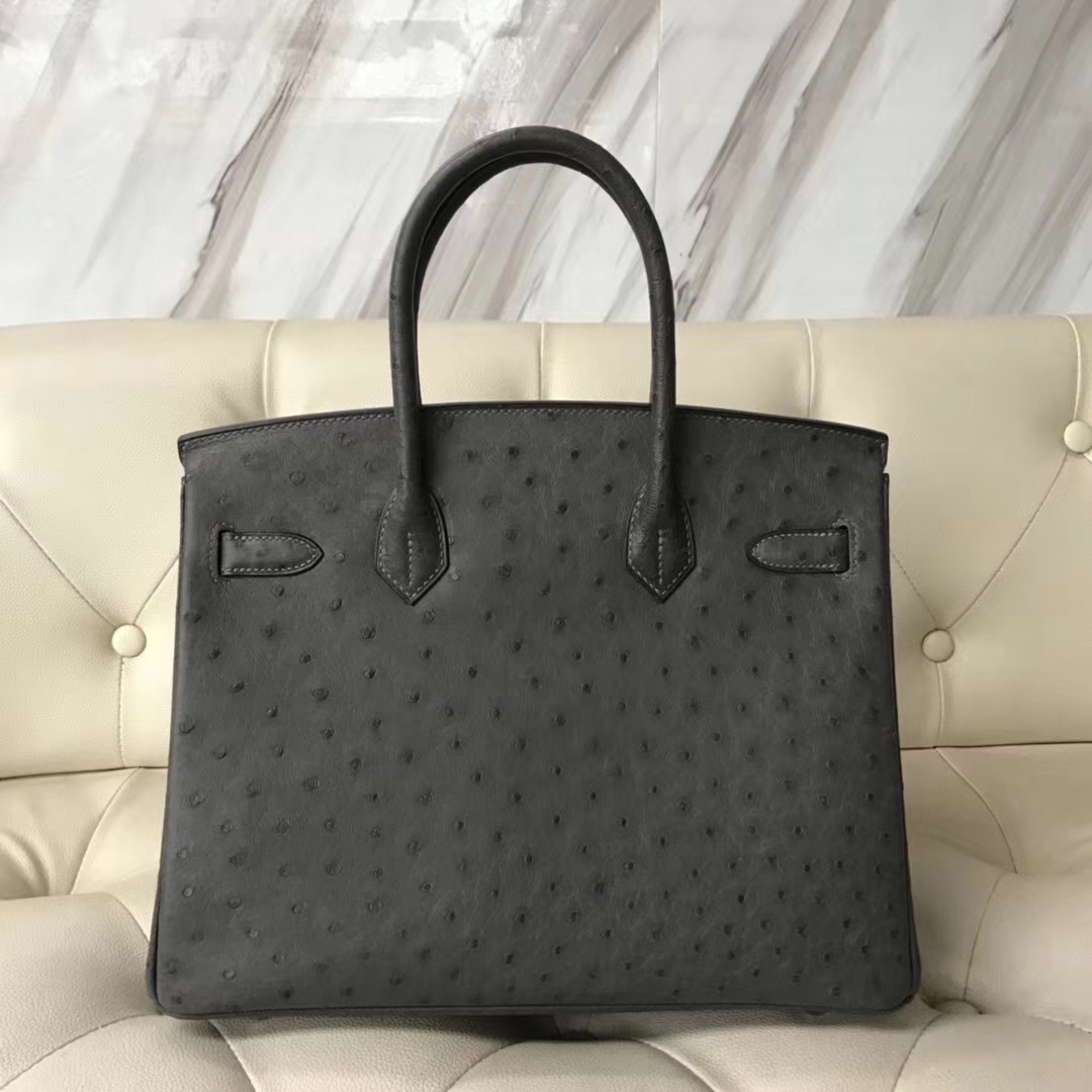 Hermès（爱马仕）Birkin30cm Ostrich Kk鸵鸟  8F锡器灰 银扣
