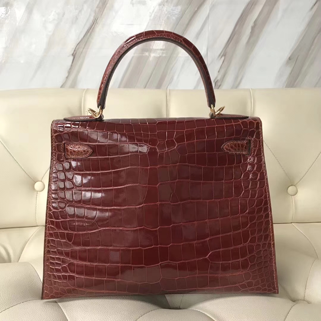 Hermès（爱马仕）Kelly28cm shiny porosus crocodile 澳洲湾鳄 ck31蜜糖棕 蜡线全手工