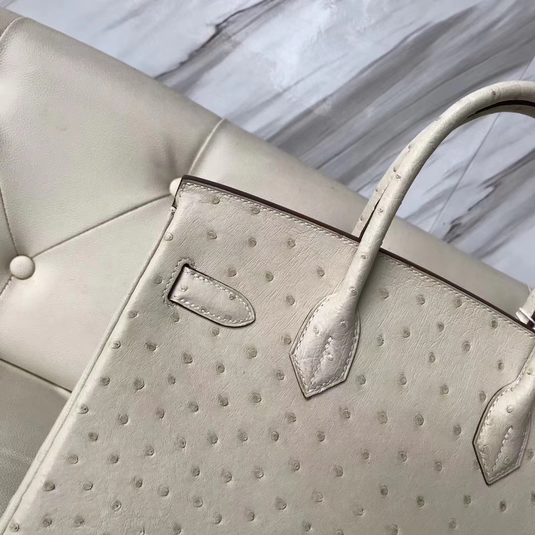 Hermès（爱马仕）Birkin Ostrich kk鸵鸟 3C 羊毛白 金扣 30cm