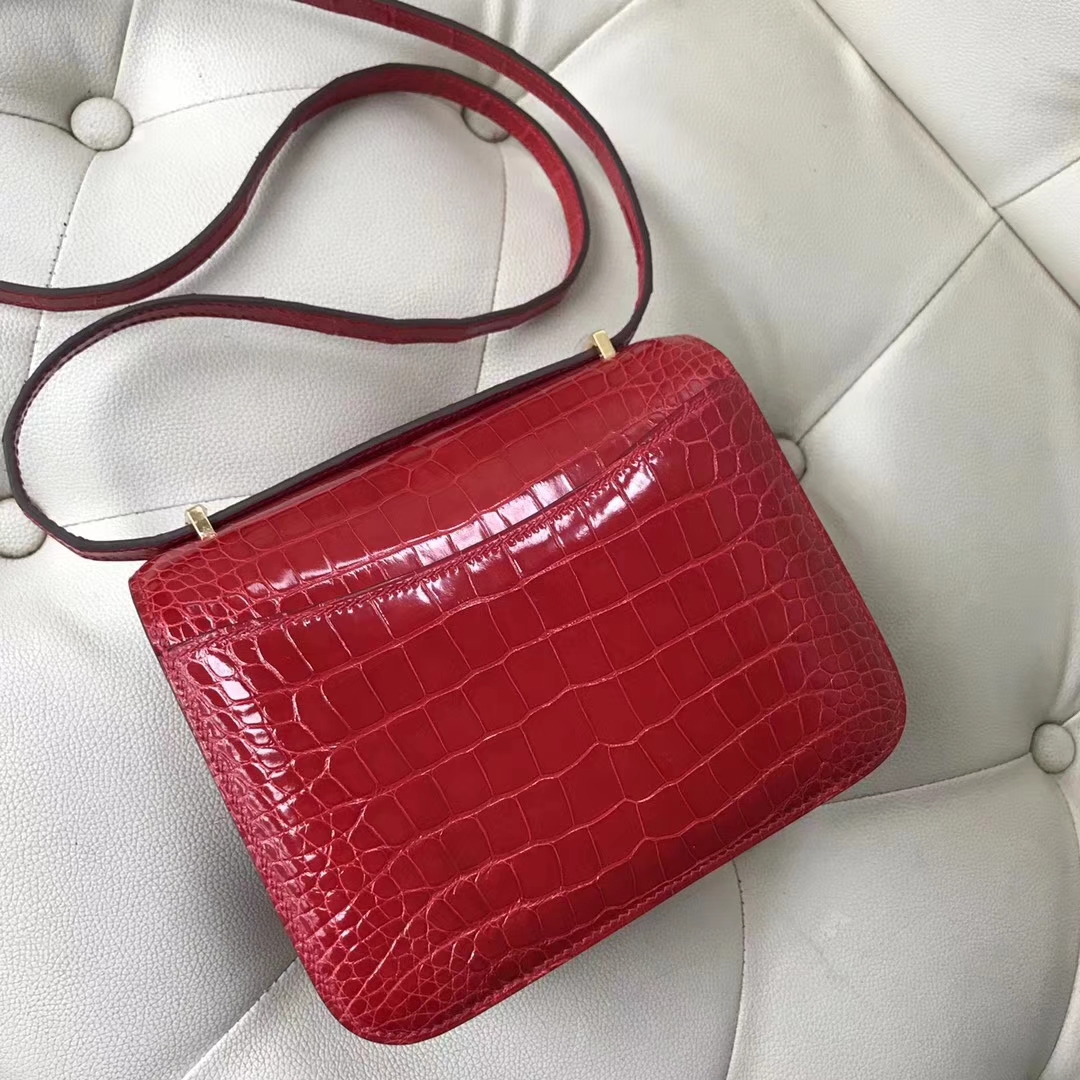 Hermès（爱马仕）Constance 19cm shiny alligator crocodile ck95法拉利红 蜡线全手工