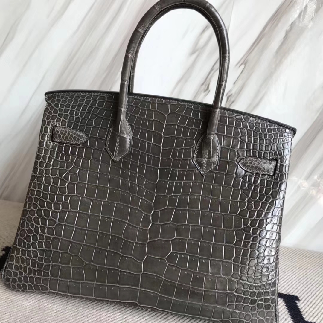 Hermès（爱马仕）Birkin30cm Porosus shiny 亮面澳洲湾鳄  ck88 石墨灰 graphite 金扣