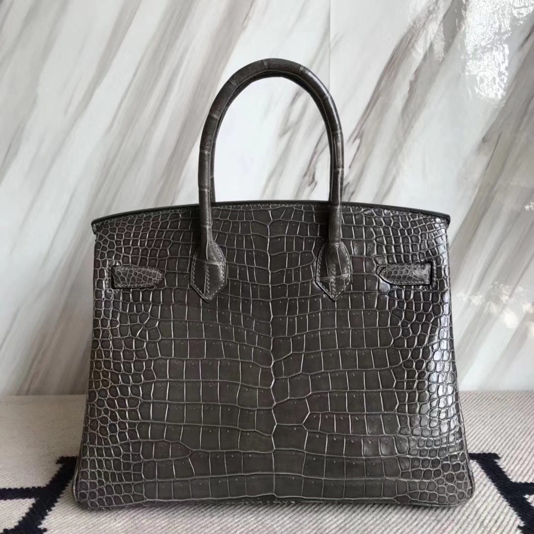 Hermès（爱马仕）Birkin30cm Porosus shiny 亮面澳洲湾鳄  ck88 石墨灰 graphite 金扣