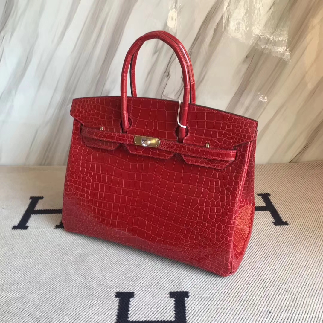 Hermès(爱马仕)Birkin 澳洲湾鳄 ck95法拉利红 顶级工艺 全手工蜜蜡线缝 金扣 35cm-拉尔森鳄鱼皮具定制 - 爱马仕包包官网 Hermès(爱马仕)Birkin 澳洲湾鳄 ck95法拉利红 顶级工艺 全手工蜜蜡线缝 金扣 35cm
