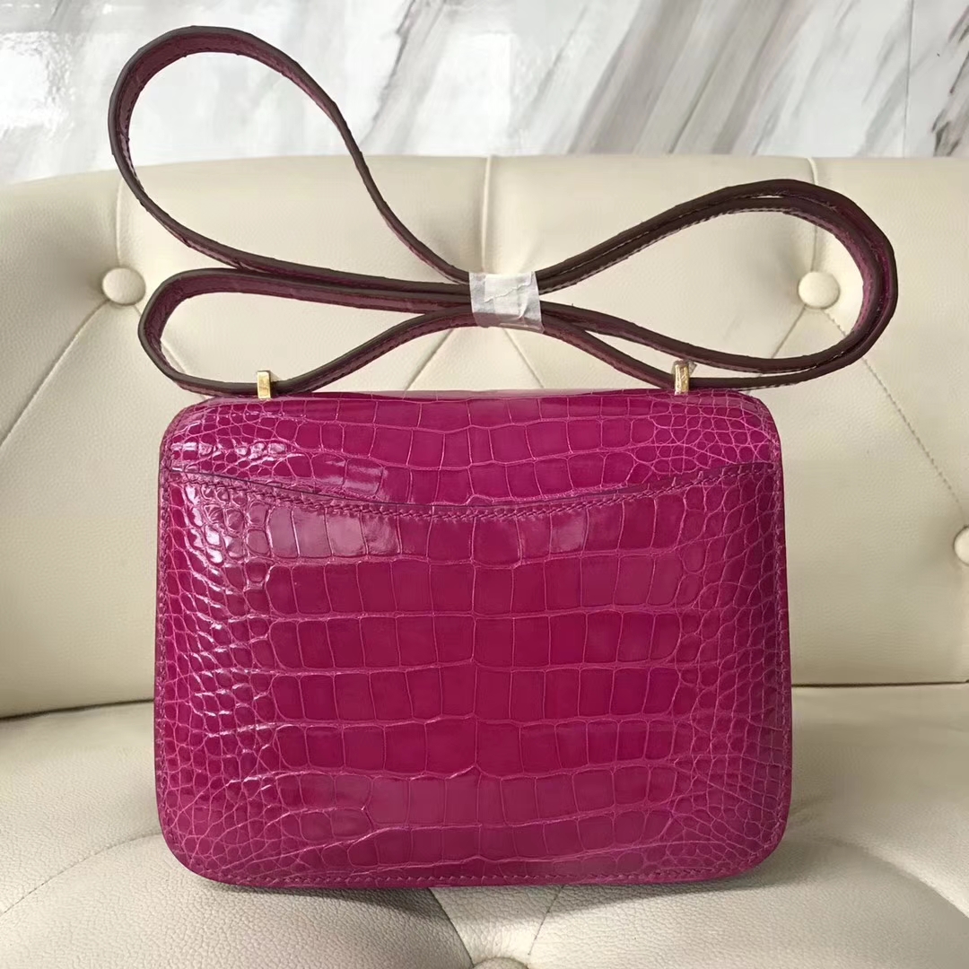 Hermès（爱马仕）Constance Alligator shiny 亮面J5 天方夜谭粉紫 金扣 18cm