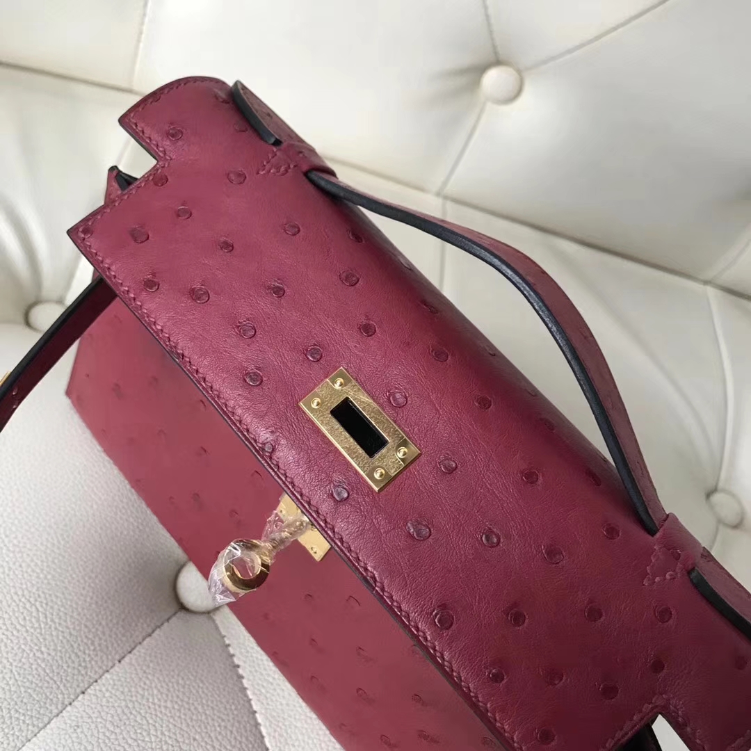 Hermès（爱马仕）Mini Kelly 22cm ostrich kk鸵鸟  枣红色 顶级工艺 蜡线全手工 接受定制