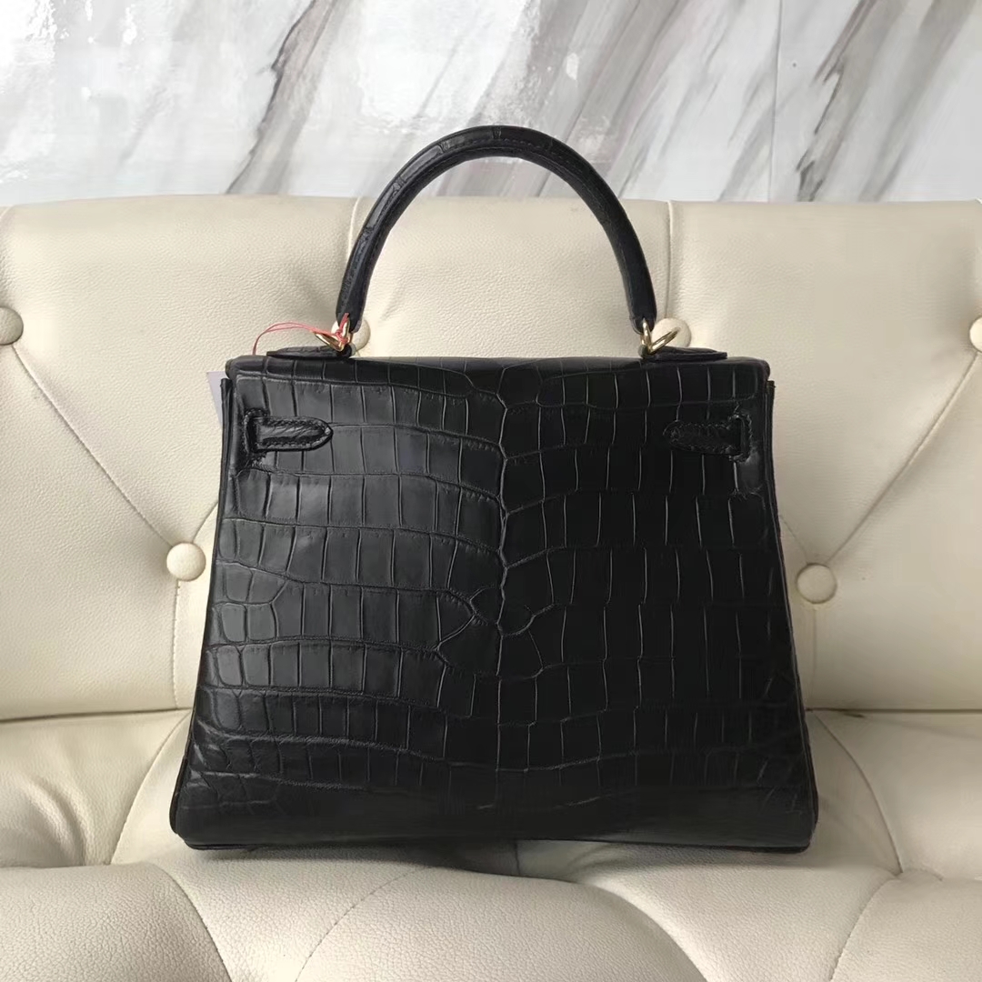 Hermès（爱马仕）Kelly Matt crocodile 雾面两点尼罗鳄 ck89黑色 蜡线全手工 金扣 25cm