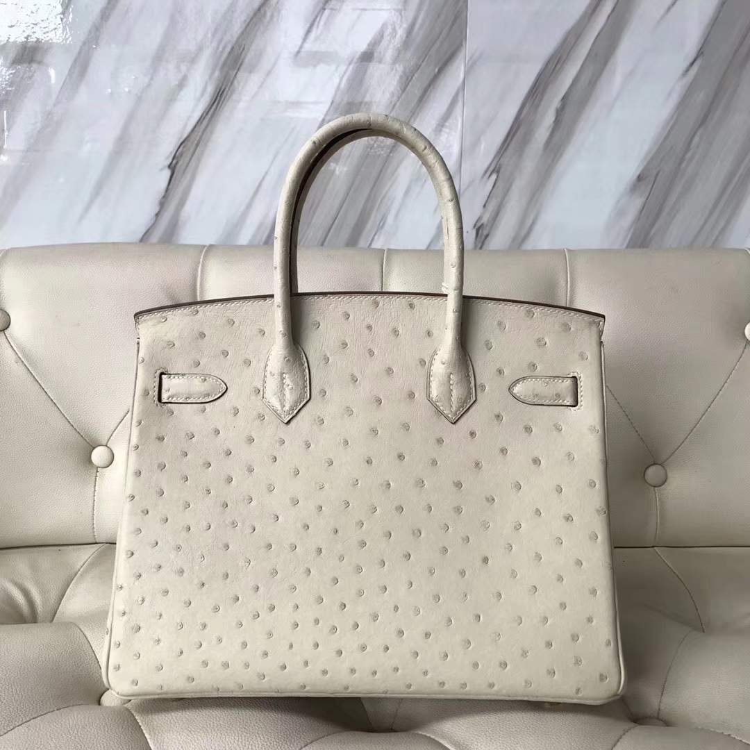 Hermès（爱马仕）Birkin Ostrich kk鸵鸟 3C 羊毛白 金扣 30cm