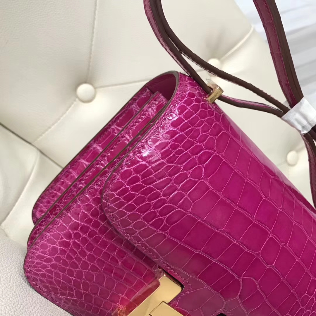 Hermès（爱马仕）Constance Alligator shiny 亮面J5 天方夜谭粉紫 金扣 18cm