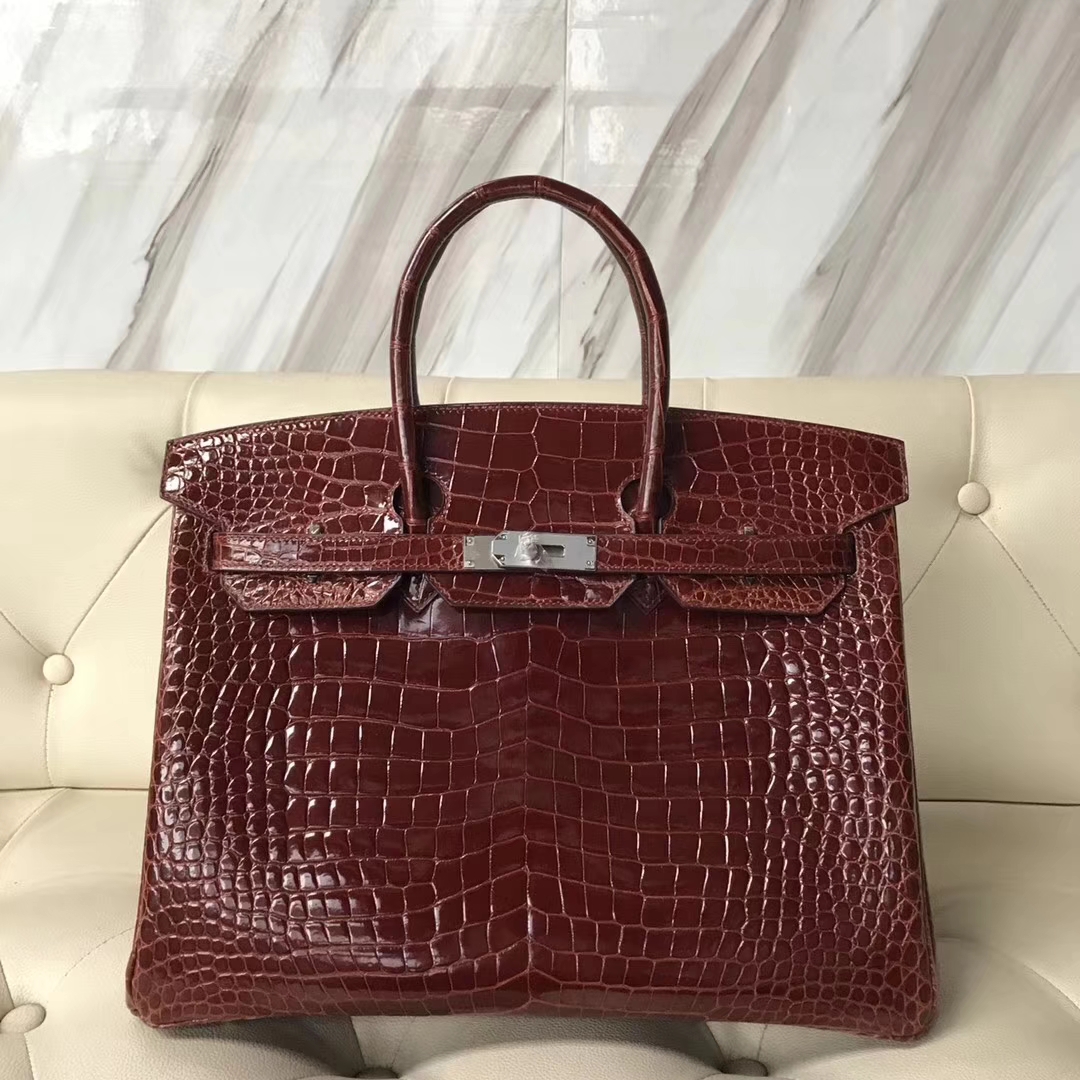 Hermès（爱马仕）Birkin porosus shiny 亮面澳洲湾鳄 ck31 蜜糖棕 miel 银扣 35cm
