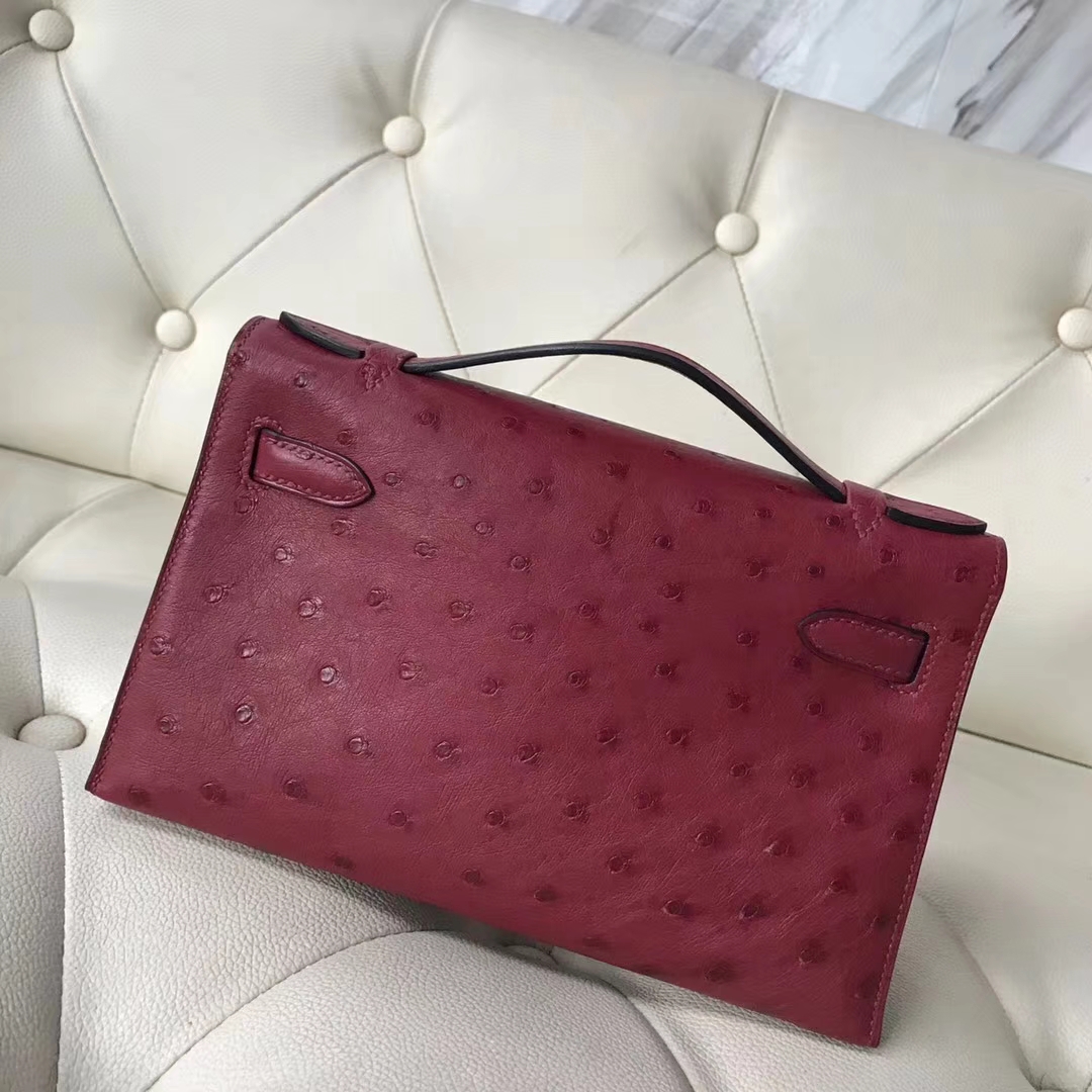 Hermès（爱马仕）Mini Kelly 22cm ostrich kk鸵鸟  枣红色 顶级工艺 蜡线全手工 接受定制