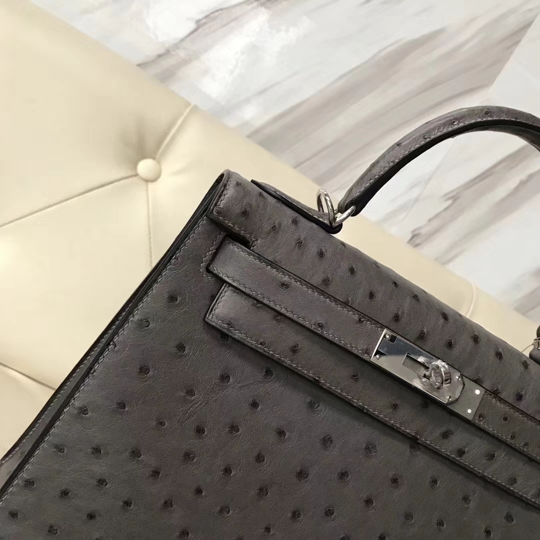 Hermès（爱马仕）Kelly28cm ostrich kk鸵鸟  顶级鸵鸟皮 锡器灰 接受定制