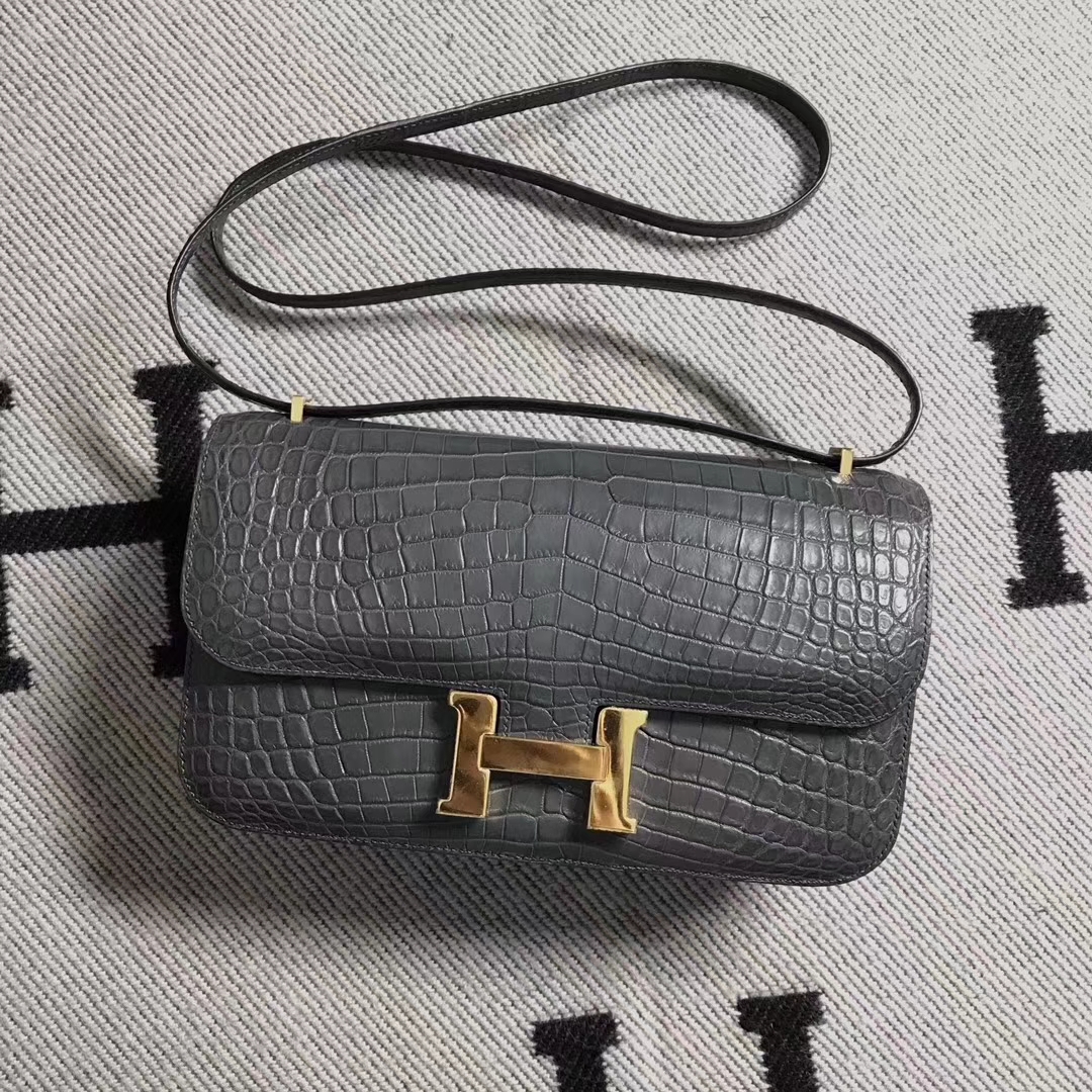 Hermès（爱马仕）雾面鳄鱼两点 小康26cm 铁灰色