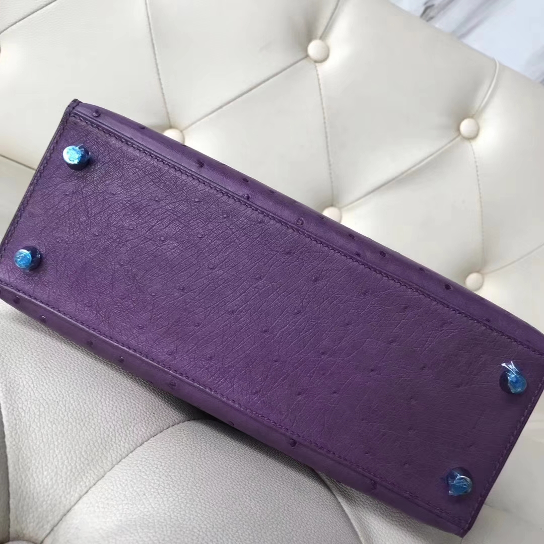 Hermès（爱马仕）Kelly25cm ostrich kk鸵鸟 P9海葵紫 顶级工艺 蜡线全手工 银扣 接受定制
