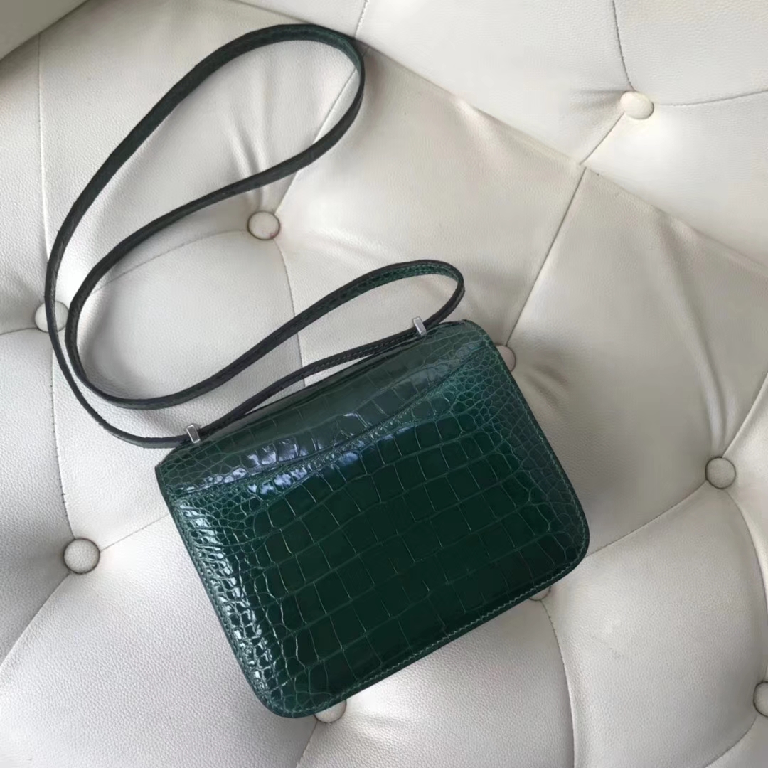 Hermès（爱马仕）Constance Alligator shiny  ck67祖母绿 vert fonce 蜥蜴扣 超特别 18cm
