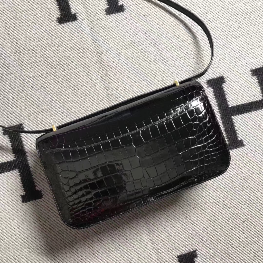 Hermès（爱马仕）Constance 空姐包 极品亮面鳄鱼 小康elan 经典黑金百搭 26cm