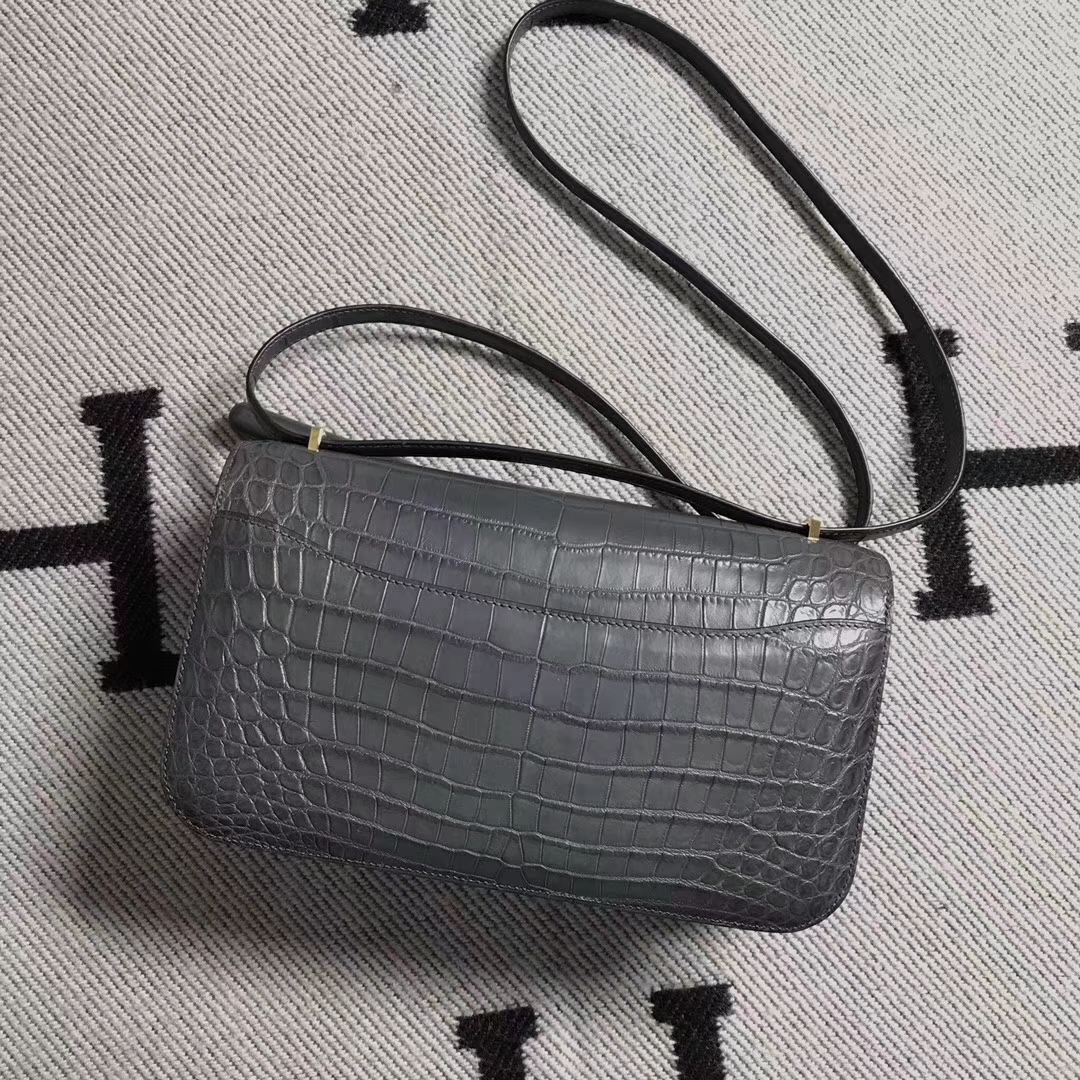 Hermès（爱马仕）雾面鳄鱼两点 小康26cm 铁灰色