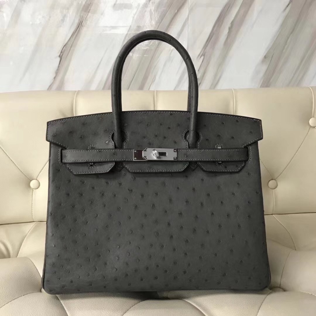 Hermès（爱马仕）Birkin30cm Ostrich Kk鸵鸟  8F锡器灰 银扣
